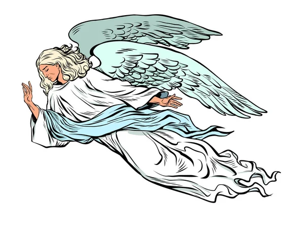 男性の天使の飛行 キリスト教の宗教的な生き物 悲しみと悲しみの象徴 ポップアートレトロベクトルイラストキッチュヴィンテージ50 60年代スタイル — ストックベクタ