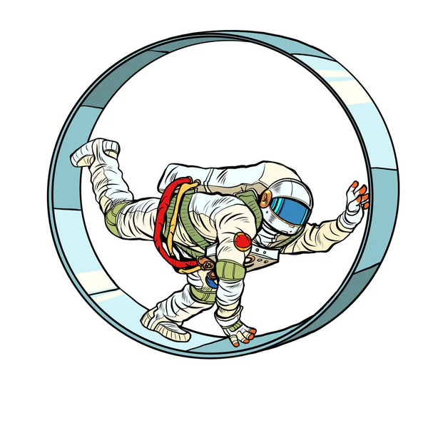 Astronaut Squirrel Wheel Routine Monotonous Work Man Captivity His Affairs — Stock Vector
