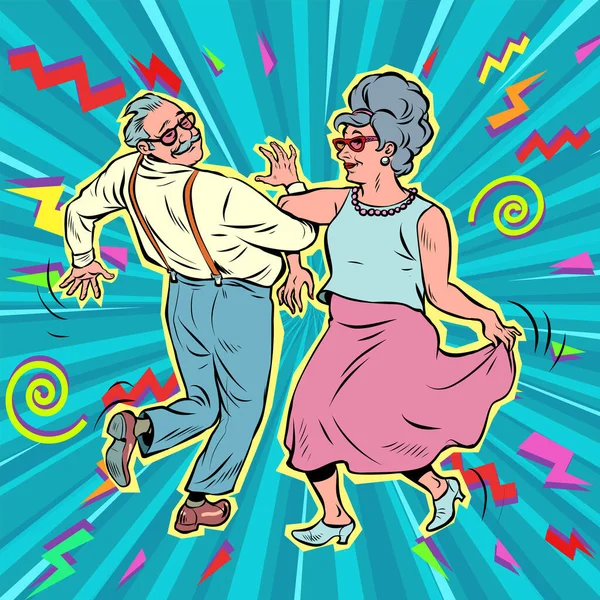 Starsza Para Starców Starsza Pani Tańczą Emeryci Odpoczywają Styl Życia — Wektor stockowy