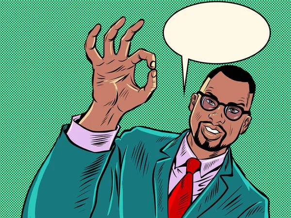 African American Businessman Man Gesture Quality Recommendation Hand Gesture Advertisement — Stockvektor