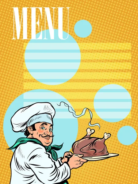 Menu Cook Roast Turkey Poultry Cooking Roasting Professional Worker Restaurant — Stock Vector