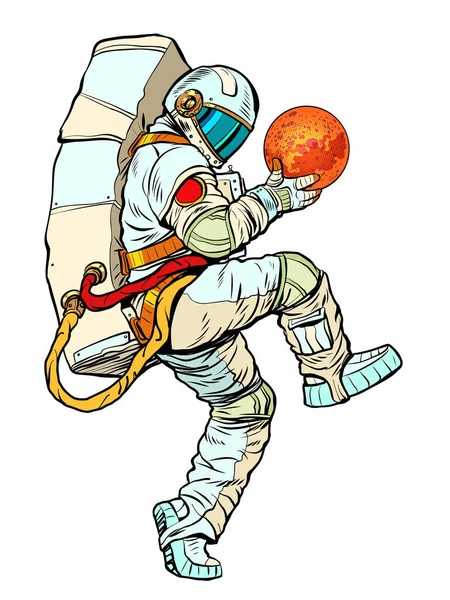 Astronaut Holding Planet Mars His Hands Space Business Space Exploration — Stock Vector