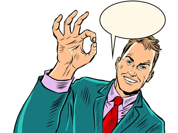 Businessman Man Gesture Quality Recommendation Hand Gesture Advertisement Announcement Pop — Image vectorielle
