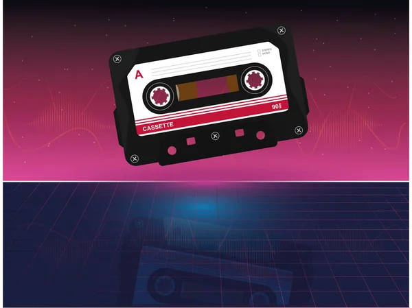 Kassettenband Vorhanden Vektorillustrationkassette Auf Blauem Und Rosa Hintergrund Der Achtzigerjahre — Stockvektor
