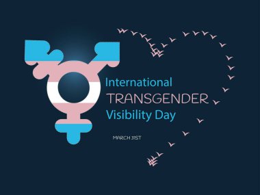 Uluslararası Cinsiyet Değiştirme Günü vektörü. Bayrak renginde transgender simgesi. Transseksüel görünürlük günü afişi, 31 Mart.