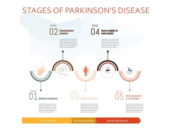 Estadios Enfermedad Parkinson — Vector de stock