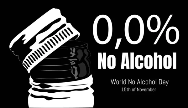 Journée Mondiale Sans Alcool Novembre Bouteille Cap White Noir Blanc — Image vectorielle