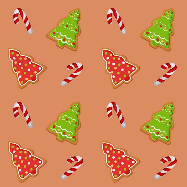 Ilustração Padrão Com Uma Imagem Biscoitos Natal Com Pão Gengibre — Vetor de Stock