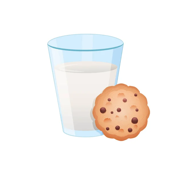 Ένα Γυάλινο Ποτήρι Γάλα Και Μπισκότα Επίπεδο Στυλ Λευκό Φόντο — Διανυσματικό Αρχείο