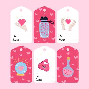 Sevgililer Günü etiketleri modern stil tasarım şablonunda. Sevgililer Günü. Broşür tasarımı. Soyut sanat posteri.