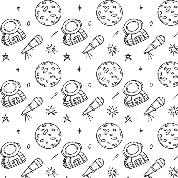 Pattern Space Astronaut Doodle Style Meteorite Space Science Vector — Stock Vector
