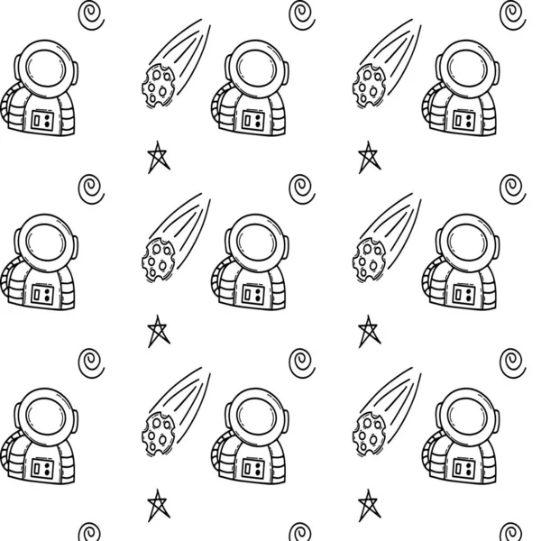 Pattern Space Astronaut Doodle Style Meteorite Space Science Vector — Stock Vector