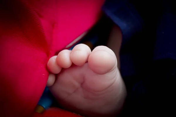 Two Month Old Baby Feet Black Background Sweet Scene — Stockfoto