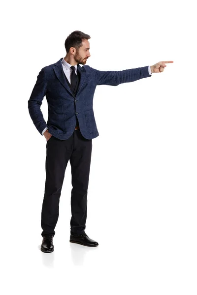 Full-length portrait of businessman, team leader commanding isolated over white background — Stock Fotó