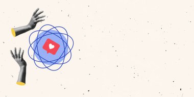 Yaratıcı tasarım. Eller kalbe ulaşmaya çalışıyor, sosyal medya sembol gibi. El ilanı