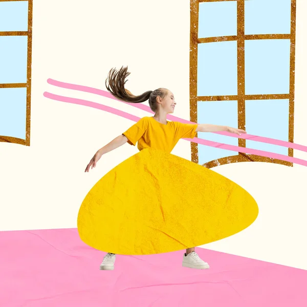 Красочный креативный дизайн с девушкой в образе известной мультяшной принцессы танца — стоковое фото