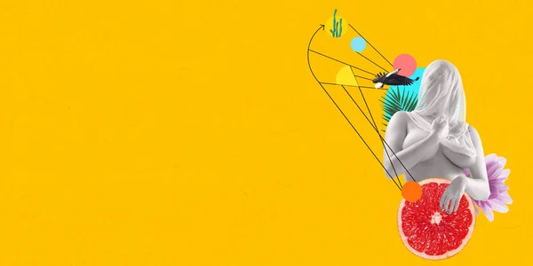 Kreatives Design Weibliche Oberweite Mit Transparentem Isoliertem Hintergrund Auf Gelbem — Stockfoto