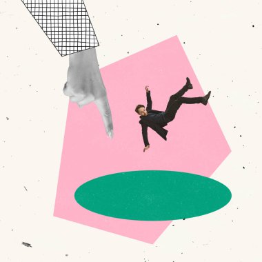 Yaratıcı tasarım. İş adamı başarısızlığı sembolize ederek yere düşüyor