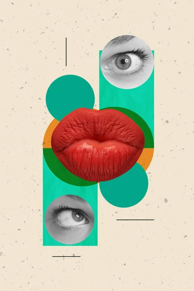 Hedendaagse kunst collage. Mozaïekontwerp. Vrouwelijk gezicht deel dat verschillende emoties uitdrukt — Stockfoto