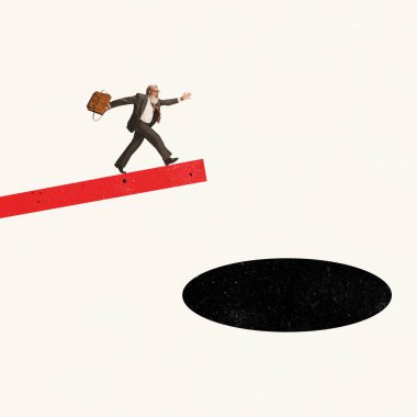 Çağdaş sanat kolajı. Kıdemli işadamı başarıya ulaşmak için profesyonel riskler alıyor.