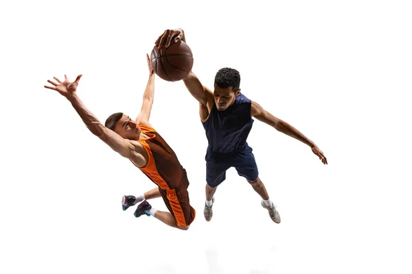 Top View Dynamisk Skott Två Professionella Basketspelare Rörelse Ett Hopp — Stockfoto