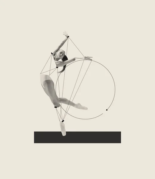 Collage Arte Contemporáneo Con Bailarina Joven Bailando Actuando Aislado Sobre —  Fotos de Stock