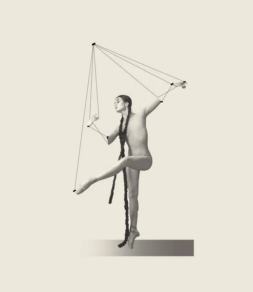Collage Art Contemporain Avec Une Belle Femme Ballerine Dansant Sur — Photo
