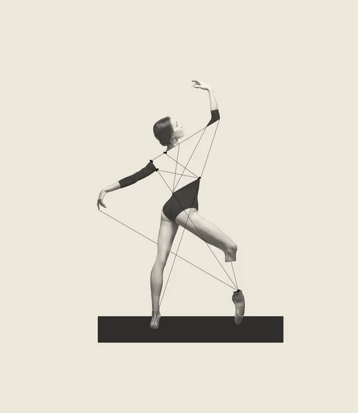 Collage Art Contemporain Avec Jeune Femme Tendre Ballerine Dansant Isolée — Photo
