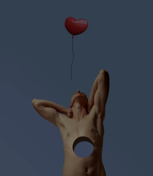 Contemporary Art Collage Conceptual Image Young Man Having Hole Body — Stockfoto