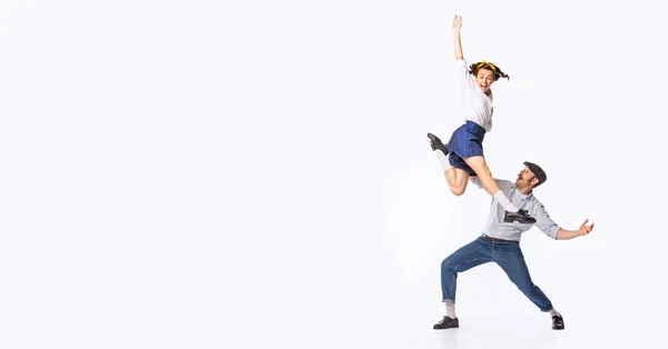 Portrait Beautiful Couple Man Woman Dancing Swing Rock Lindy Hop — Stockfoto