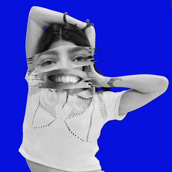 Коллаж Современного Искусства Креативный Дизайн Молодой Женщиной Элементами Различных Частей — стоковое фото