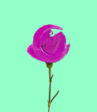 Çağdaş sanat kolajı. Çiçekli yaratıcı tasarım ve çizilmiş çiçek elementi. Nane arkaplanda izole edilmiş. Yaz kavramı, hayal gücü, ilham, sürrealizm, eğlence. İlan için boşluk kopyala, poster