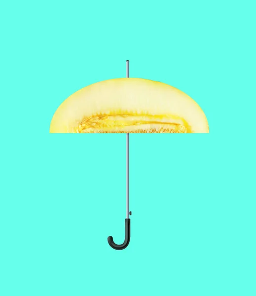 Contemporary Art Collage Creative Colorful Design Umbrella Made Melon Isolated — Stock Fotó