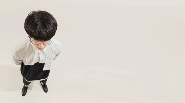 Top View Stylish Young Man Black White Outfit Posing Isolated — 스톡 사진