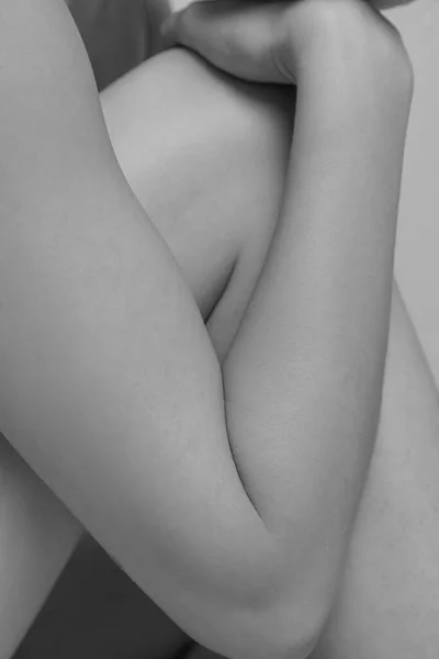 Close Image Tender Female Body Parts Leg Hand Black White —  Fotos de Stock