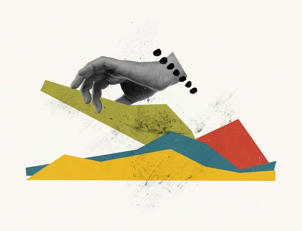 Contemporary Art Collage Conceptual Image Hand Business Graph Analytics Professional —  Fotos de Stock