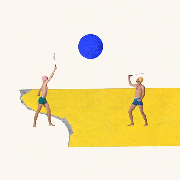Contemporary Art Collage Creative Design Two Young Men Swimming Cap — Fotografia de Stock