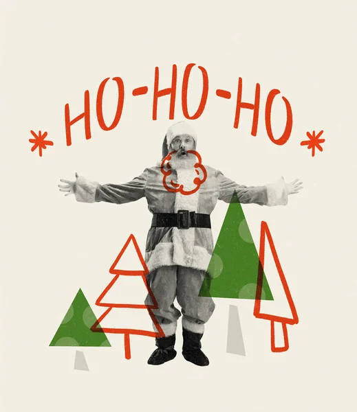 Contemporary Art Collage Creative Design Senior Man Image Santa Claus — ストック写真