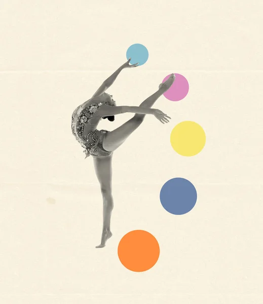Creative Design Young Graceful Girl Female Rhythmic Gymnast Training Colorful —  Fotos de Stock