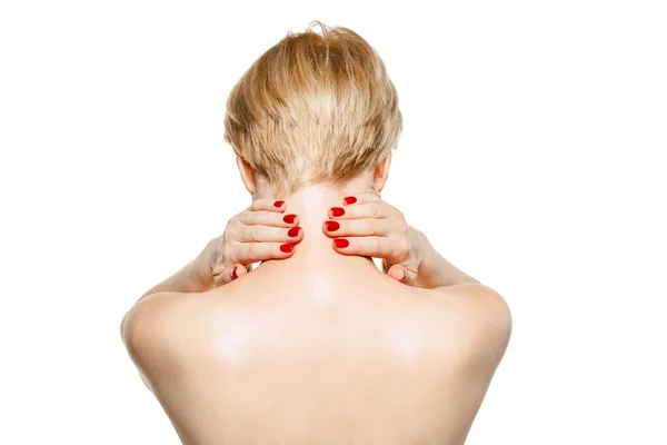 Image Female Back Isolated White Studio Background Medical Massage Treatment — 图库照片