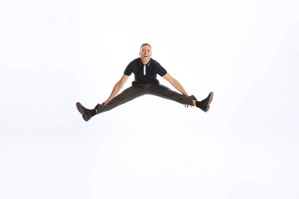 Portrait Young Man Stylish Black Outfit Posing Isolated White Studio — Stockfoto