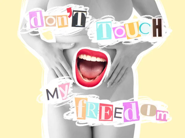 Contemporary Art Collage Cropped Image Female Body Open Mouth Element — Fotografia de Stock