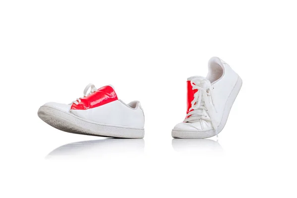 Casual Stylish White Gumshoes Sneakers Red Design Element Isolated White — Zdjęcie stockowe