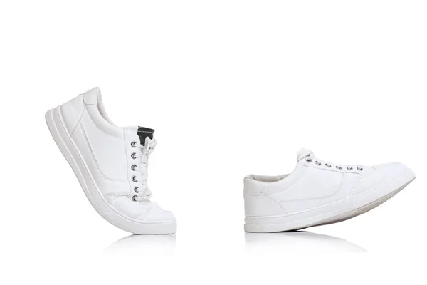 Casual White Gumshoes Sneakers Black Design Element Isolated White Studio —  Fotos de Stock