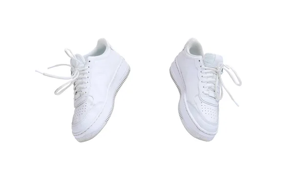 Casual Stylish White Sneakers Isolated White Studio Background Trendy Comfortable — Stockfoto