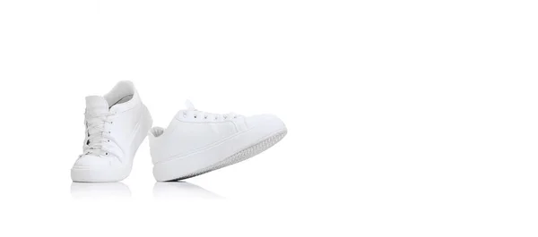 Casual Stylish White Sneakers Isolated White Studio Background Flyer Comfortable — Fotografia de Stock