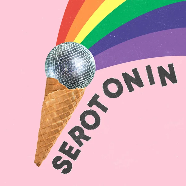 Contemporary Artwork Conceptual Image Ice Cream Cone Disco Ball Rainbow —  Fotos de Stock