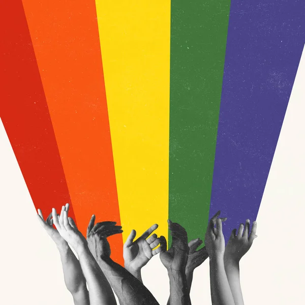 Contemporary Art Collage Conceptual Image Human Hands Giving Support Lgbt — Zdjęcie stockowe