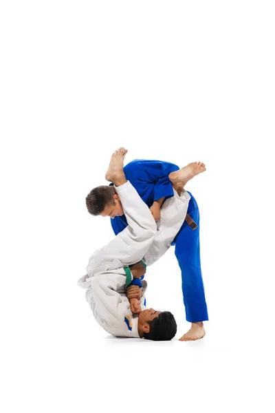 Two Men Special Uniform Martial Arts Athletes Training Isolated White — Foto de Stock