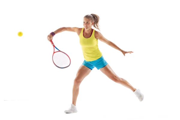 Dymanic Portrait Sportive Woman Professional Tennis Player Motion Training Isolated — Φωτογραφία Αρχείου